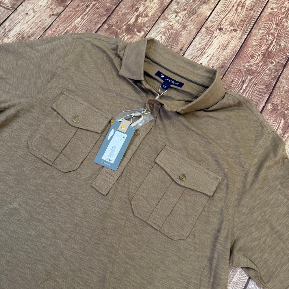Cremieux Cape Town Polo Shirt Mens Large Brown Safari Dual Pocket Slub NWT